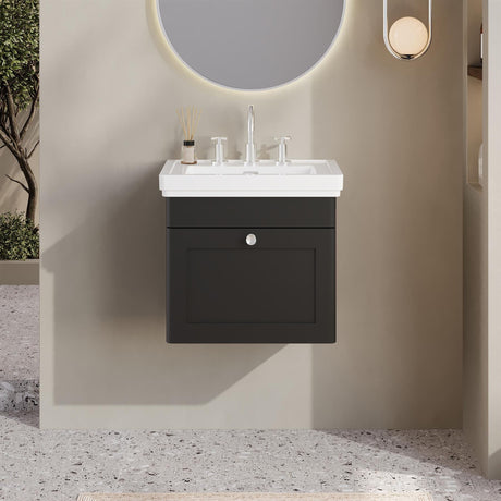 Aquarius Bathrooms Wall Mounted Vanity Unit Soft Black / 3 Aquarius Leighton 500mm Wall Mounted One Drawer Vanity Unit with Basin