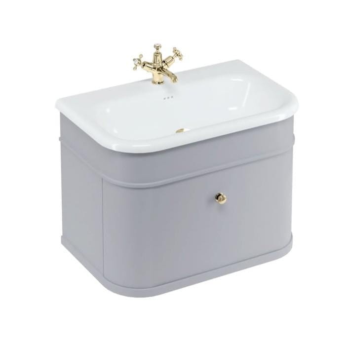 Burlington Wall Mounted Vanity Unit Classic Grey / Natural Stone Roll Top Basin - 1 Tap Hole / Gold Burlington Chalfont 750mm Wall Mounted Single Drawer Vanity Unit with Basin