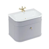 Burlington Wall Mounted Vanity Unit Classic Grey / Natural Stone Roll Top Basin - 1 Tap Hole / Gold Burlington Chalfont 750mm Wall Mounted Single Drawer Vanity Unit with Basin