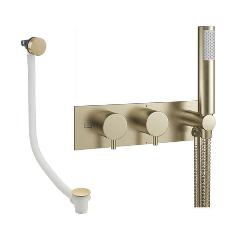 Crosswater Concealed Shower Set Brushed Brass Crosswater Design 2 Handle 2 Outlet Shower Set 5 with Integrated Handset and Overflow Bath Filler