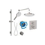 Roca Concealed Shower Set Stainless Steel Effect Roca T-500 Square Thermostatic Concealed Shower Valve with Rainshower Head, Shower Handset and Slide Rail Set