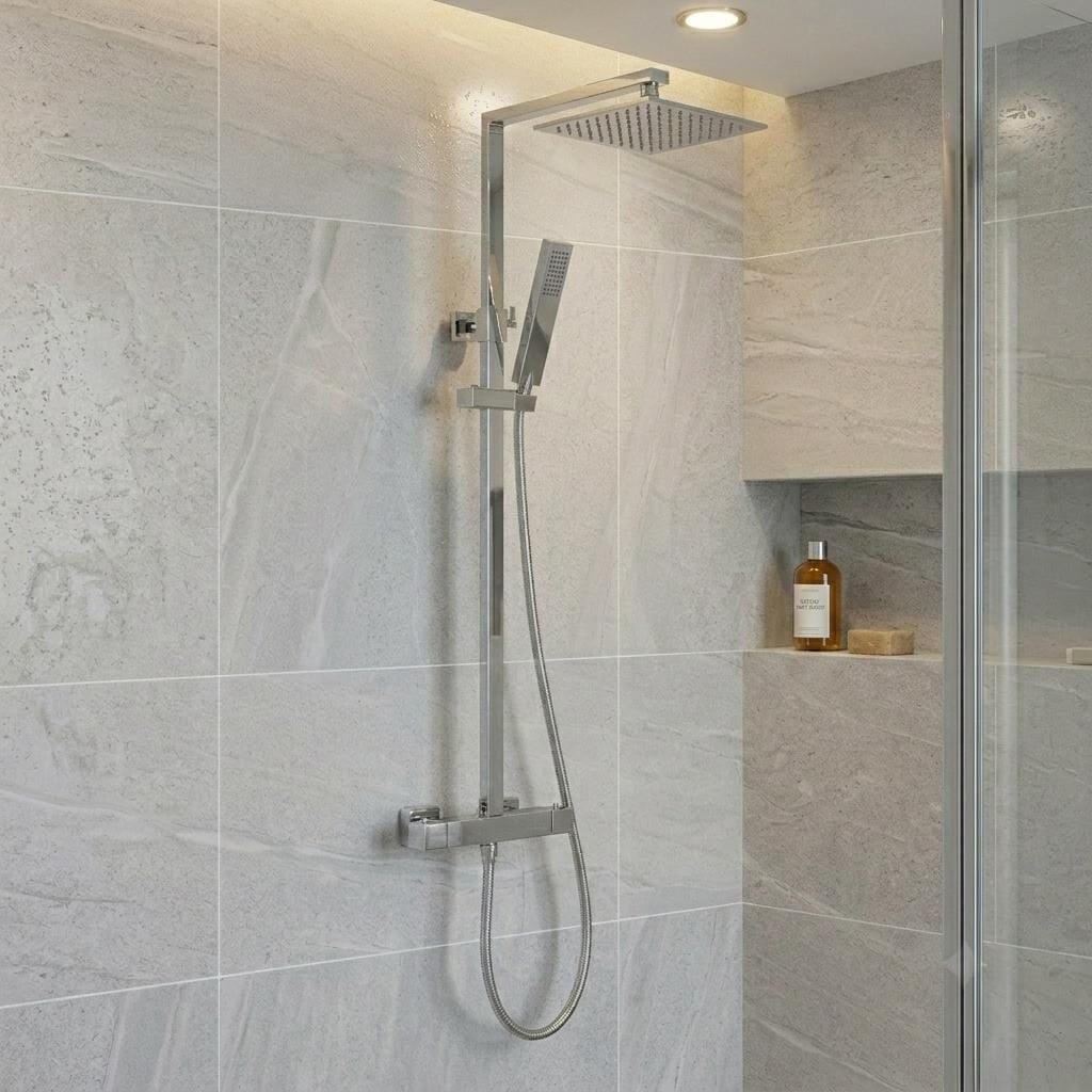 Aquarius Bathrooms Exposed Shower Set Chrome Aquarius RainLux Cool Touch Adjustable Square Exposed Shower Valve and Kit
