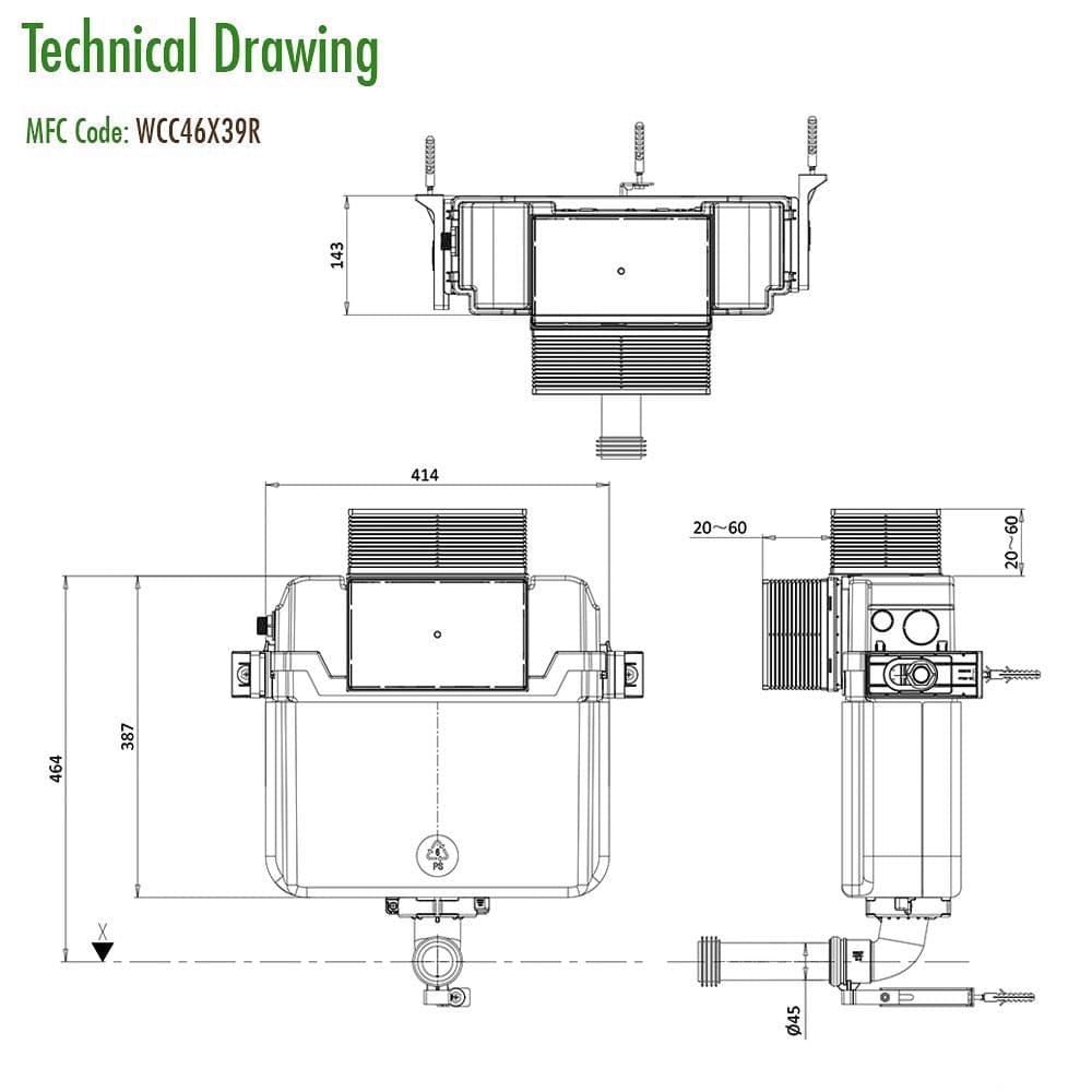 Crosswater Concealed Cistern Crosswater Dual Flush Concealed Cistern Set with Flush Plate - 414 x 143 x 387mm
