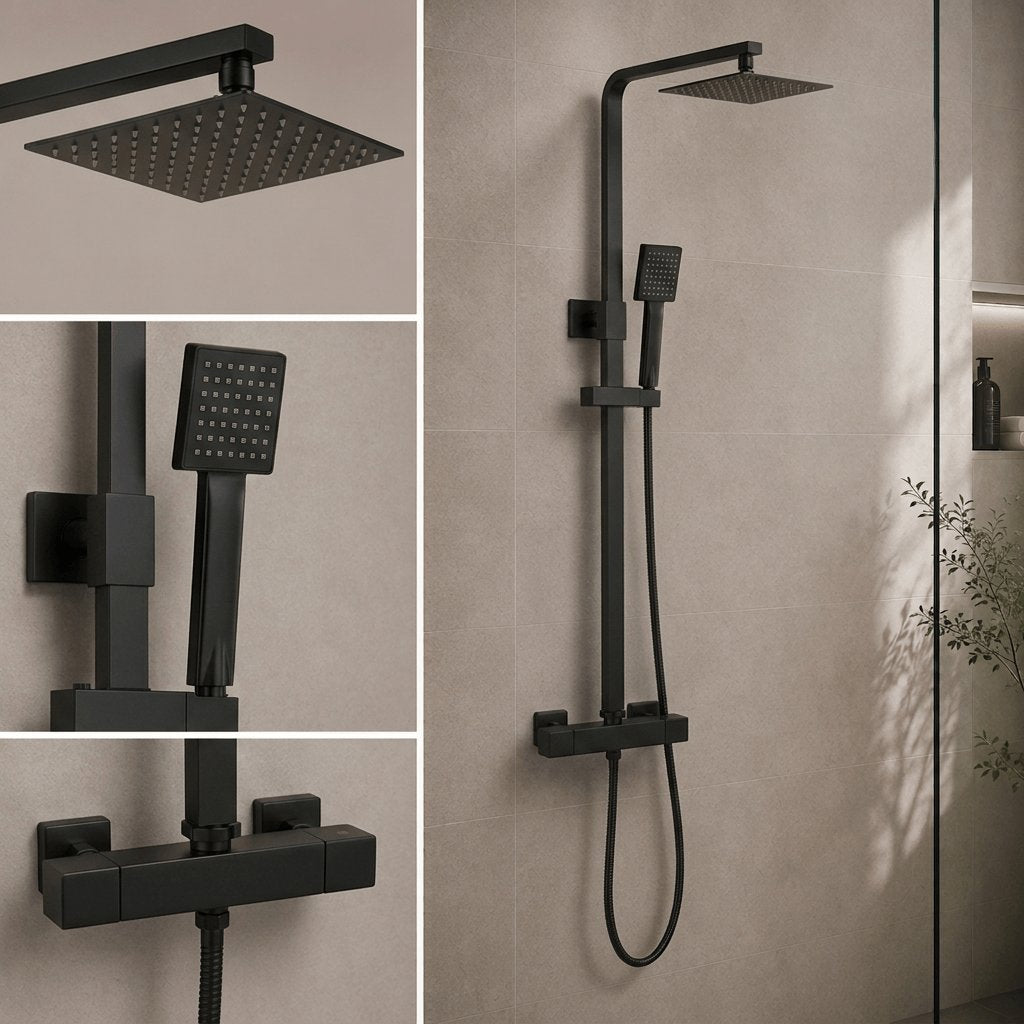 Aquarius Bathrooms Exposed Shower Set Aquarius RainLux Eco Square Adjustable Exposed Bar Shower System