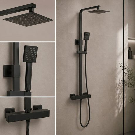 Aquarius Bathrooms Exposed Shower Set Aquarius RainLux Eco Square Adjustable Exposed Bar Shower System