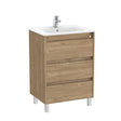 Roca Floor Standing Vanity Unit Walnut Roca Tenet 600mm Floor Standing Three Drawer Vanity Unit with Basin