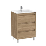 Roca Floor Standing Vanity Unit Walnut Roca Tenet 600mm Floor Standing Three Drawer Vanity Unit with Basin