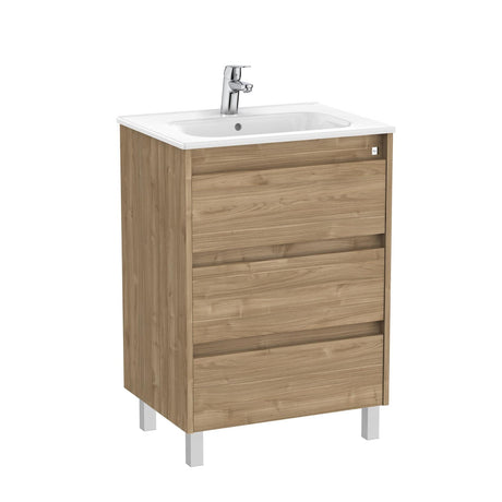 Roca Floor Standing Vanity Unit Walnut Roca Tenet 600mm Floor Standing Three Drawer Vanity Unit with Basin