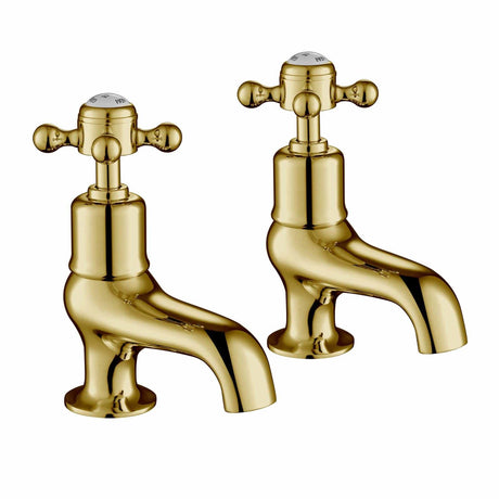 JTP Cloakroom Tap Polished Gold JTP Grosvenor Cross Cloakroom Basin Pillar Taps (Pair)