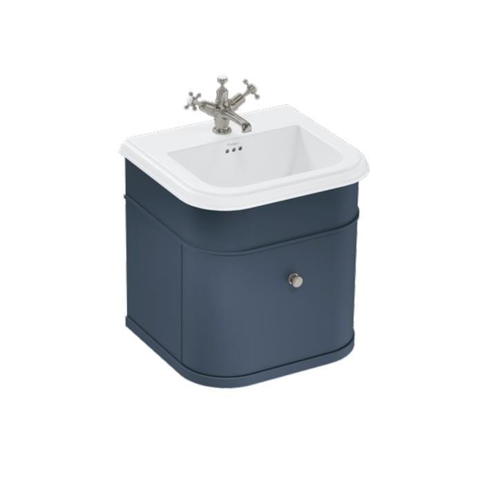 Burlington Wall Mounted Vanity Unit Blue / Ceramic Basin - 3 Tap Hole / Brushed Nickel Burlington Chalfont 550mm Wall Mounted Single Drawer Vanity Unit with Basin