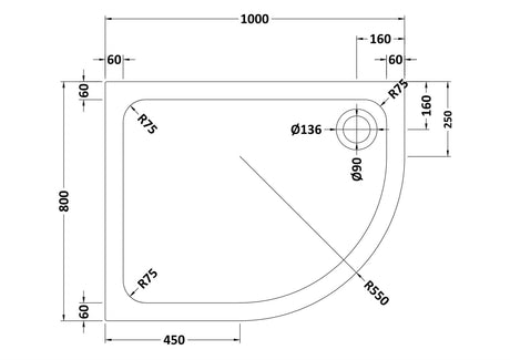 Aquarius Bathrooms Quadrant Shower Tray 1000x800mm / Right Handed Aquarius Urbano 45mm Offset Quadrant Stone Resin Anti Slip Shower Tray