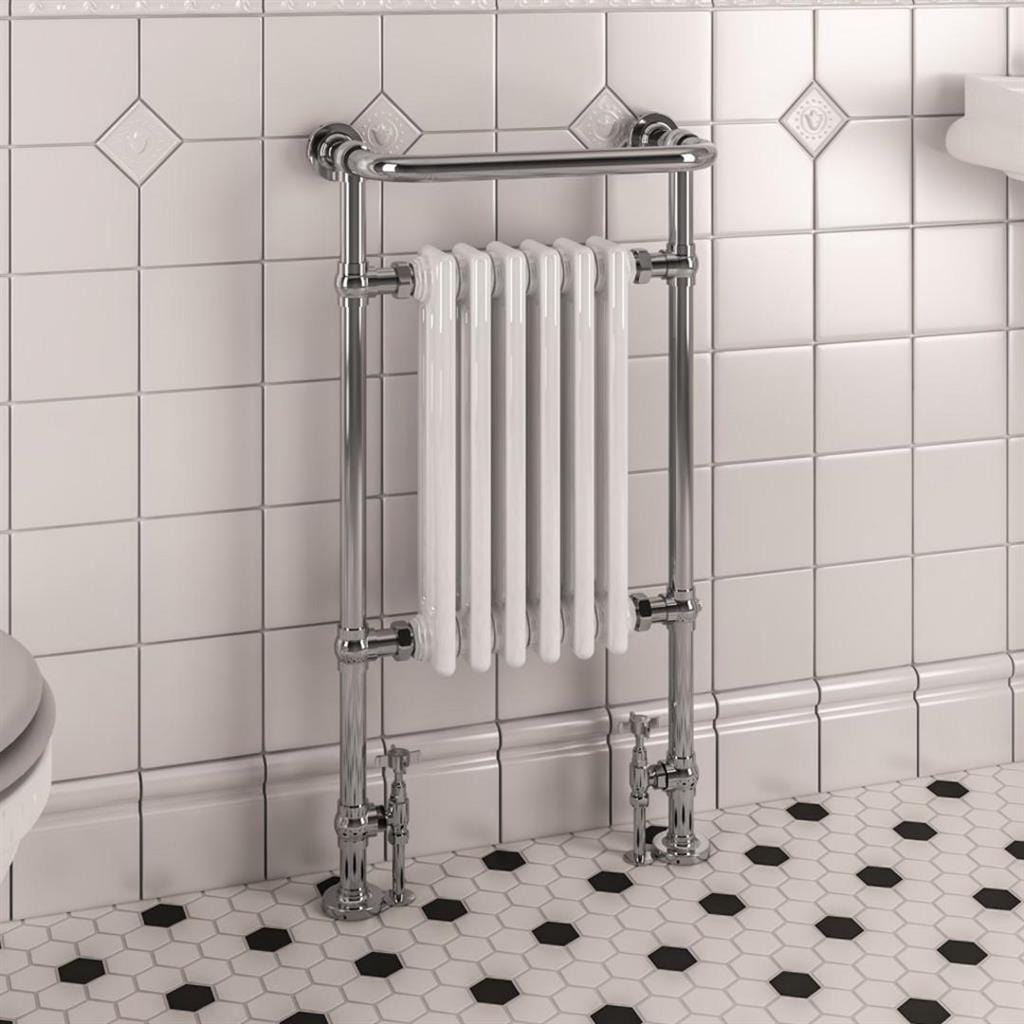 Eastbrook Inset Radiator Electric Only Eastbrook Isbourne Straight Vertical Traditional Radiator in Gloss White/Chrome