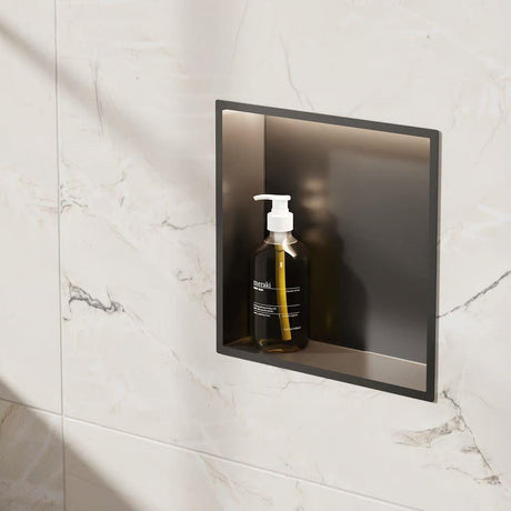 Crosswater Shower Niche Matt Black Crosswater Square Shower Niche with LED - 305 x 305 x 80mm for Stud Walls