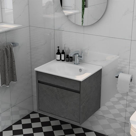 Imex Wall Mounted Vanity Unit Grey Marble Imex Alma Wall Mounted Single Drawer 500mm Vanity Unit with Basin