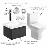 Aquarius Bathrooms Suites Aquarius Sophie 605mm Wall Hung Vanity Unit, Close Coupled Toilet, Tap and Fittings Bundle