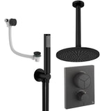 UK Bathroom Store Concealed Shower Set Matt Black / Ceiling Arm / 300mm Crosswater Crossbox Push Shower Set 7 - 3 Outlet with Fixed Overhead Shower, Pencil Handset and Overflow Bath Filler Waste