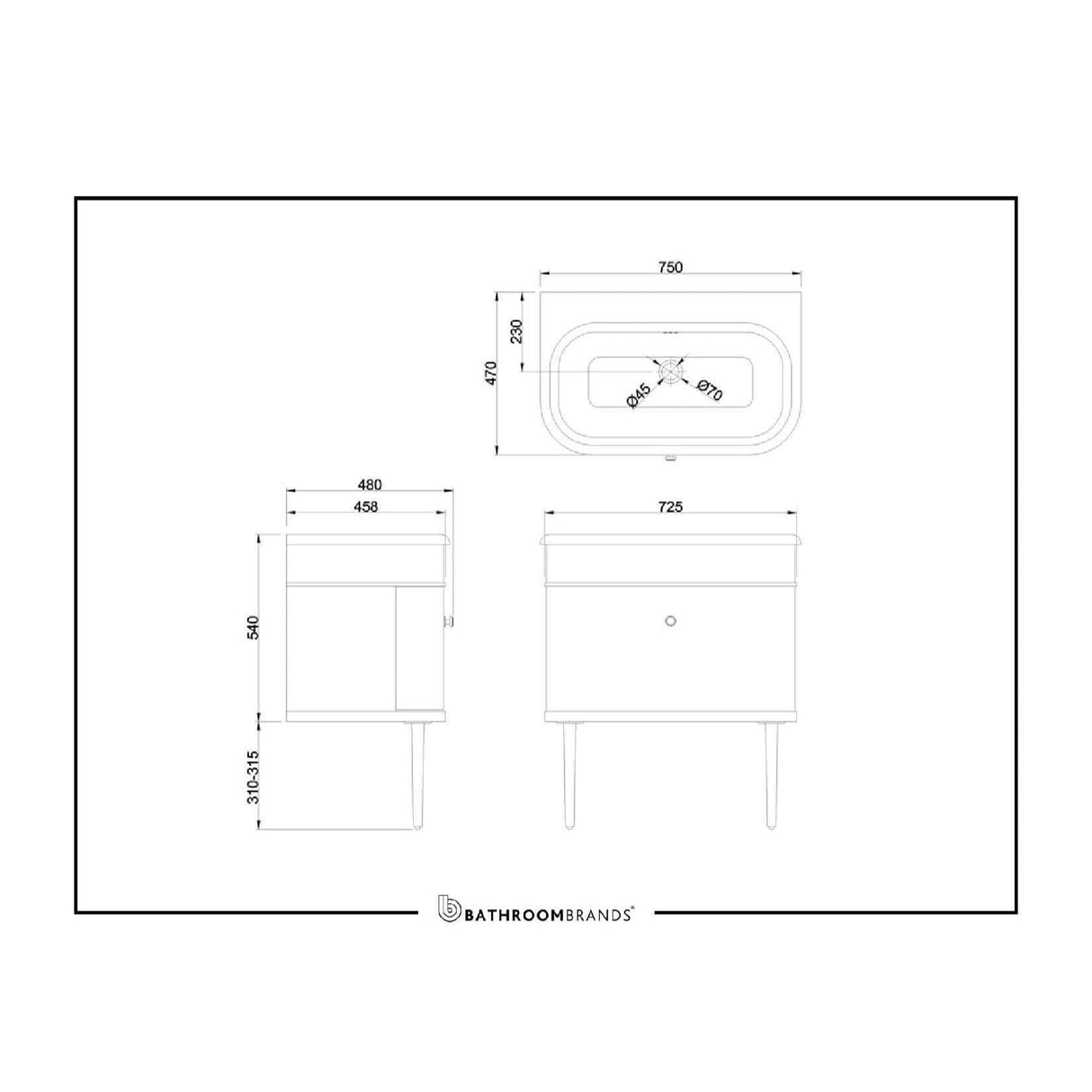Burlington Wall Mounted Vanity Unit Burlington Chalfont 750mm Wall Mounted Single Drawer Vanity Unit with Basin
