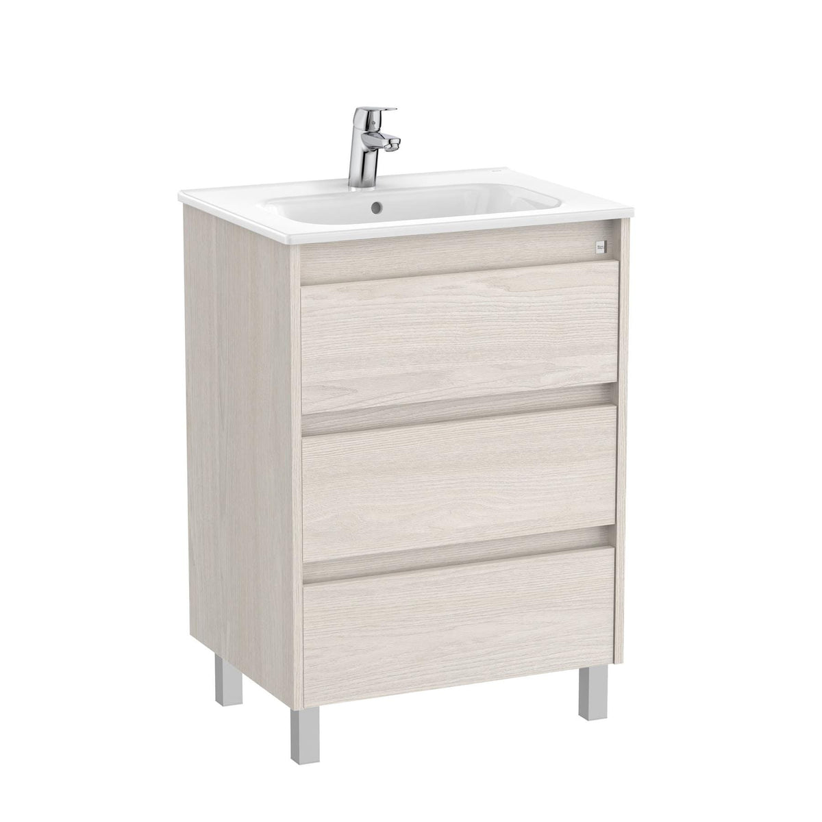 Roca Floor Standing Vanity Unit Nordic Ash Roca Tenet 600mm Floor Standing Three Drawer Vanity Unit with Basin
