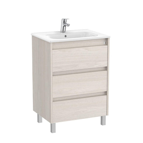 Roca Floor Standing Vanity Unit Nordic Ash Roca Tenet 600mm Floor Standing Three Drawer Vanity Unit with Basin
