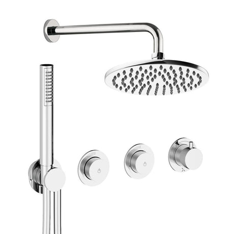 UK Bathroom Store Concealed Shower Set Chrome / Wall Arm / 200mm Crosswater Module Shower Set 8 - 2 Outlet with Pencil Handset and Overhead Shower