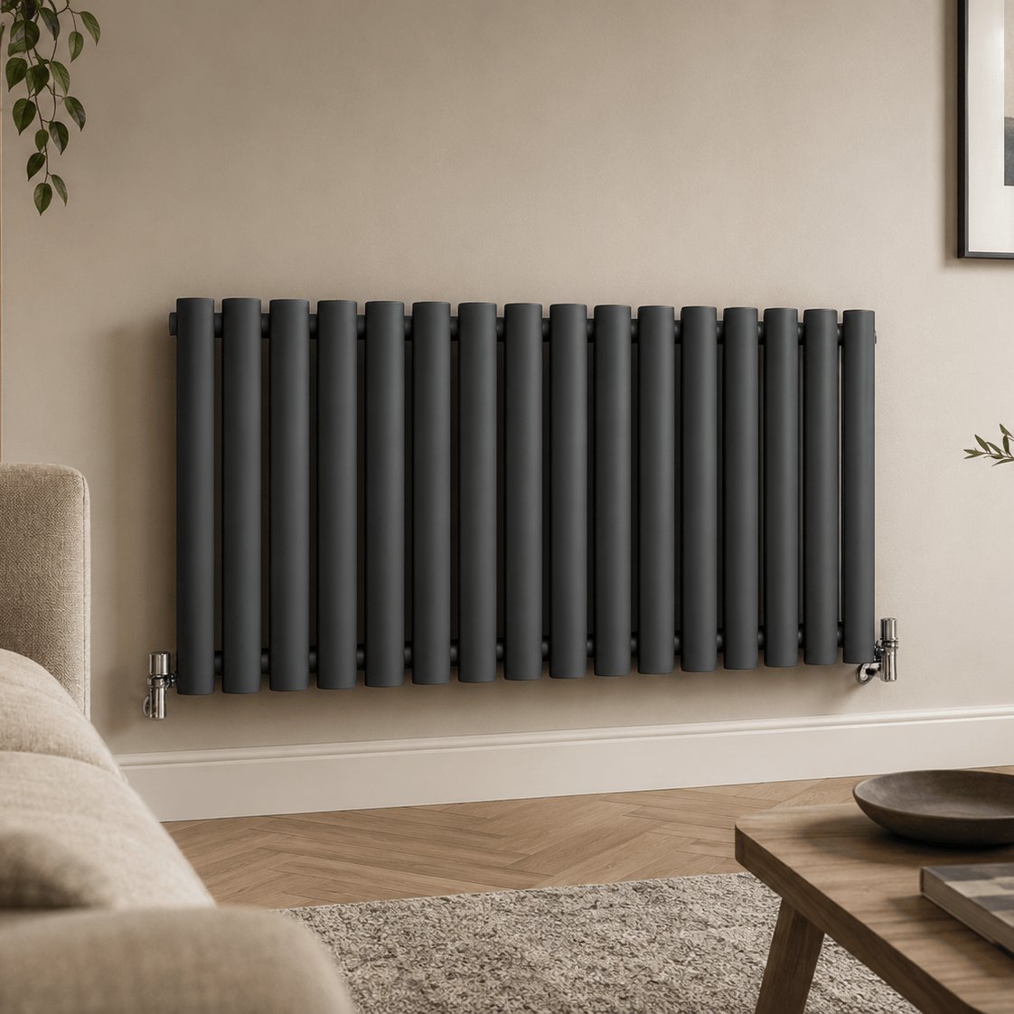 Aquarius Bathrooms Column Radiator 600 x960mm Aquarius Athens Single Horizontal Column Radiator in Anthracite