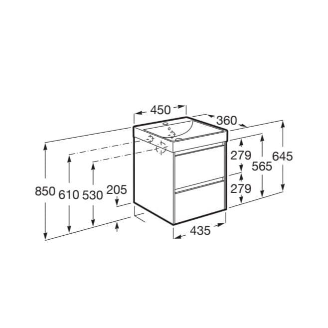 Roca Wall Mounted Vanity Unit Roca Ona 450mm Compact Wall Mounted Two Drawer Vanity Unit with Basin