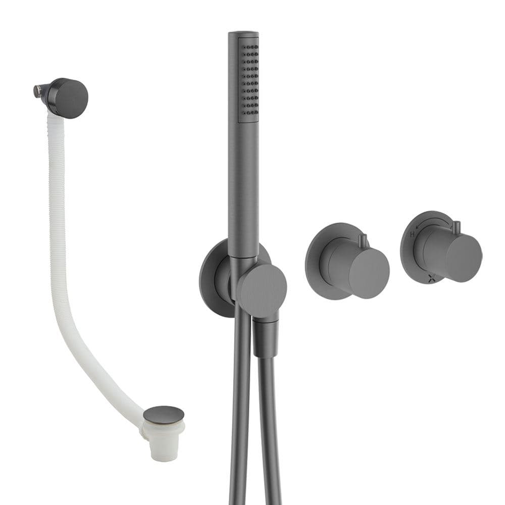 UK Bathroom Store Concealed Shower Set Slate Crosswater Module Shower Set 5 with Pencil Handset and Overflow Bath Filler