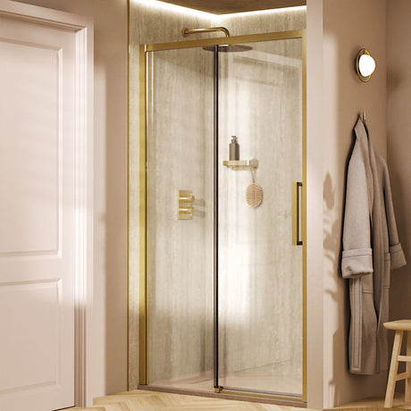 Crosswater Sliding Shower Door Brushed Brass / 2000 x 1200 Crosswater Asura 8mm Sliding Shower Door