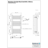 Eastbrook Ladder Rail Eastbrook Wendover Straight Heated Towel Rail in Black Gold