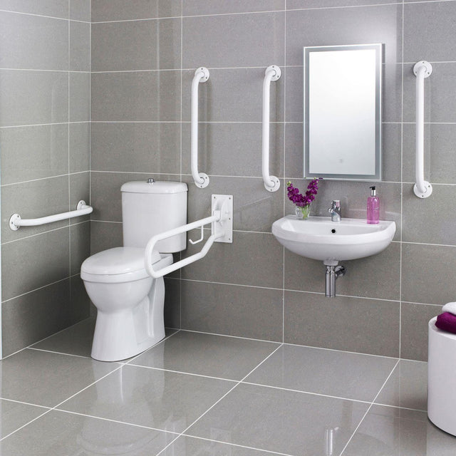 Aquarius Bathrooms Doc M Pack White Rails Aquarius Doc M Pack including Comfort Height Close Coupled Toilet, Basin and Grab Rails