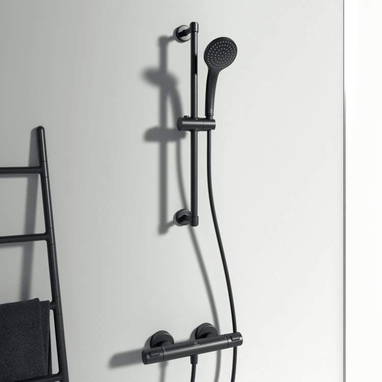 Ideal Standard Exposed Shower Set Ideal Standard Ceratherm T25 Exposed Thermostatic Shower Valve Set with 600mm Adjustable Riser and Handset in Black