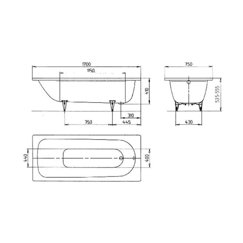 Kaldewei Single Ended Bath Kaldewei Saniform Plus Single Ended Steel Bath with Leg Set