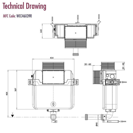 Crosswater Concealed Cistern Crosswater Dual Flush Concealed Cistern Set with Flush Plate - 414 x 143 x 387mm