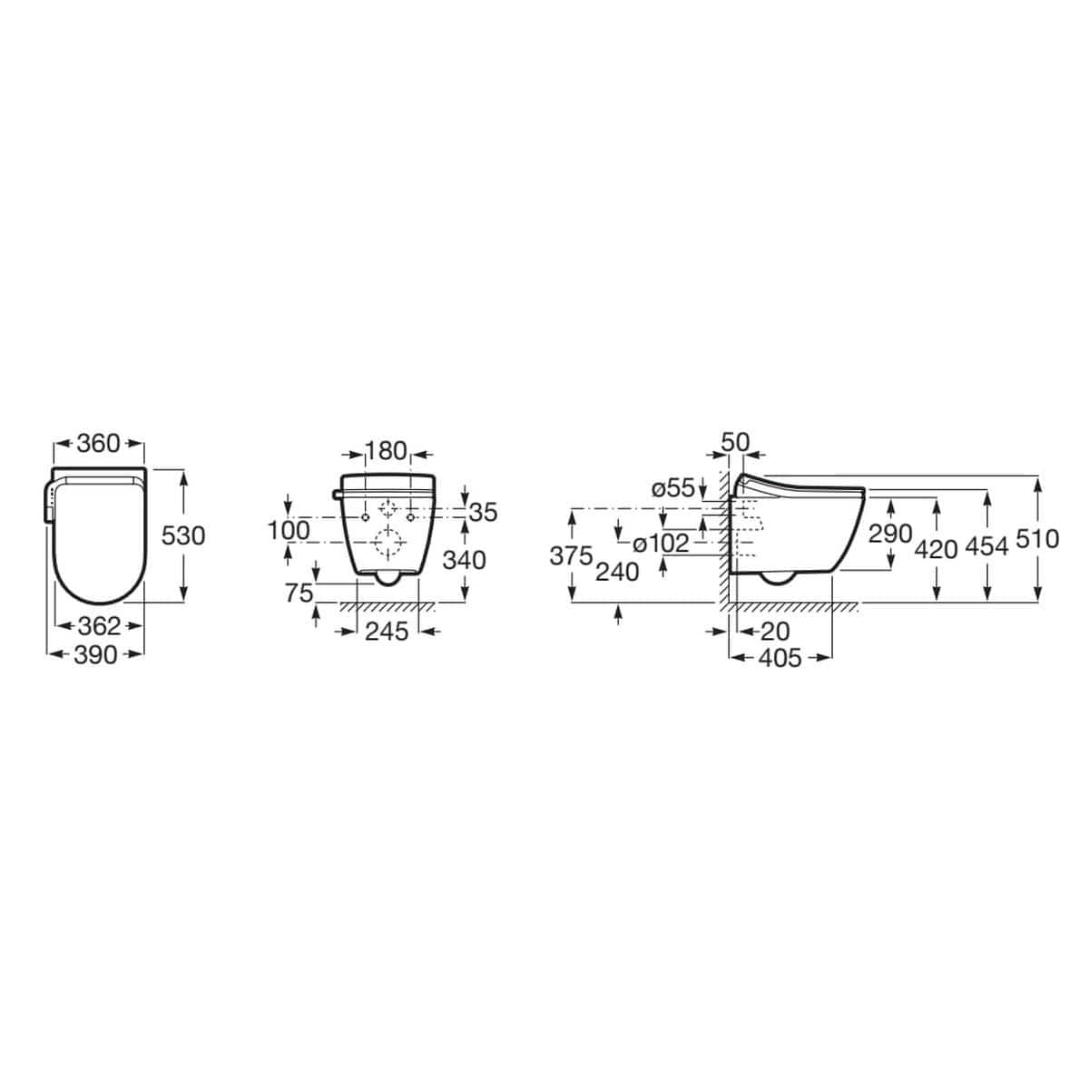 Roca Smart Toilet Roca In-Wash® Ona Wall-hung Rimless Smart Toilet with Heated Seat