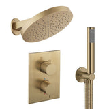 UK Bathroom Store Concealed Shower Set Brushed Brass Crosswater Crossbox Shower Set 8 - 2 Outlet with Revive Steel Overhead Shower and Pencil Handset
