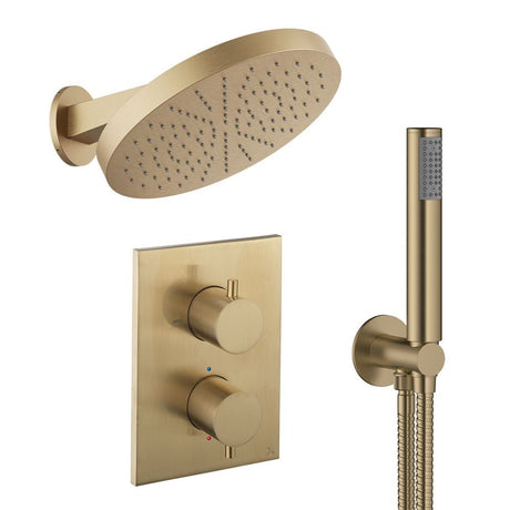UK Bathroom Store Concealed Shower Set Brushed Brass Crosswater Crossbox Shower Set 8 - 2 Outlet with Revive Steel Overhead Shower and Pencil Handset