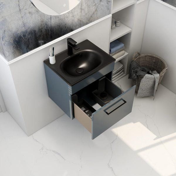 Imex Wall Mounted Vanity Unit Steel Blue / Black Imex Croma Wall Mounted Single Drawer 500mm Vanity Unit with 1 Tap Hole Basin
