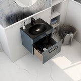 Imex Wall Mounted Vanity Unit Steel Blue / Black Imex Croma Wall Mounted Single Drawer 500mm Vanity Unit with 1 Tap Hole Basin