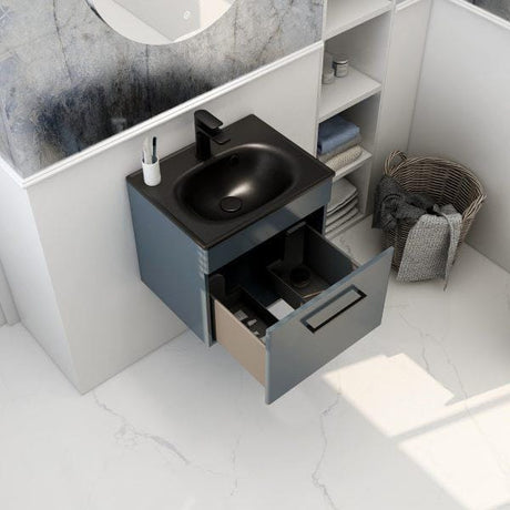 Imex Wall Mounted Vanity Unit Steel Blue / Black Imex Croma Wall Mounted Single Drawer 500mm Vanity Unit with 1 Tap Hole Basin