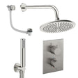 UK Bathroom Store Concealed Shower Set Brushed Nickel / Wall Arm / 300mm Crosswater Crossbox Shower Set 9 - 3 Outlet with Fixed Overhead Shower,Pencil Handset and Overflow Bath Filler Waste