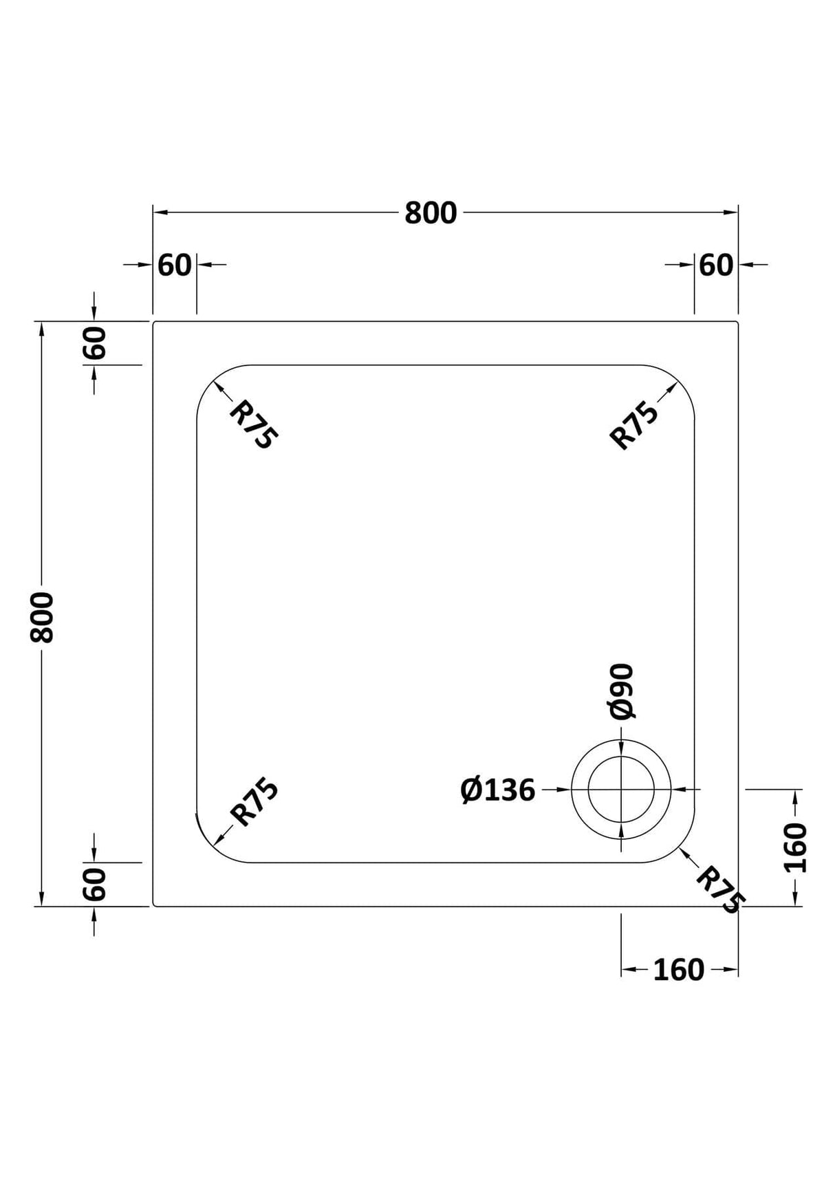 Aquarius Bathrooms Square Shower Tray 800x800mm Aquariuus Urbano 45mm Square Stone Resin Anti Slip Shower Tray