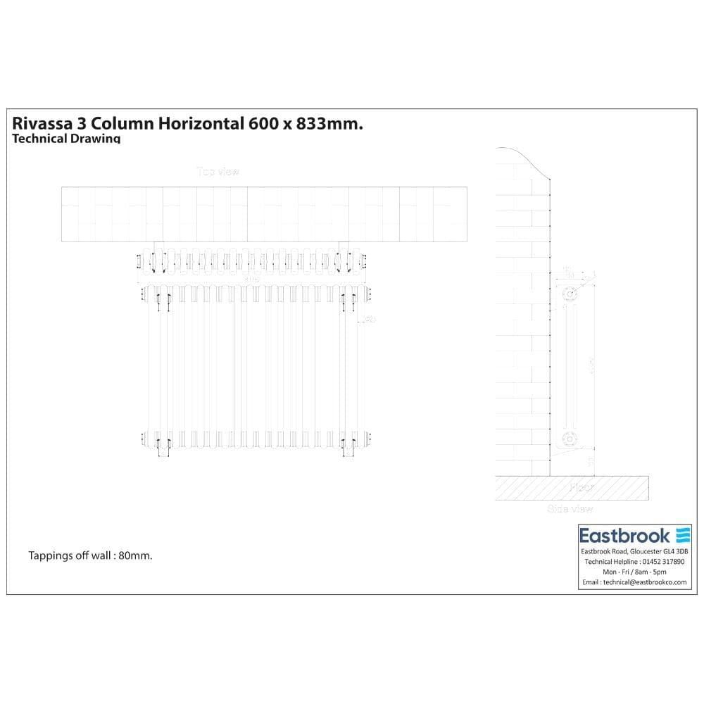 Eastbrook Eastbrook Rivassa Traditional 3 Column Radiator in Matt Black