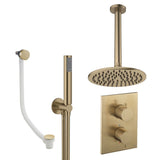 UK Bathroom Store Concealed Shower Set Brushed Brass / Ceiling Arm / 200mm Crosswater Crossbox Shower Set 9 - 3 Outlet with Fixed Overhead Shower,Pencil Handset and Overflow Bath Filler Waste