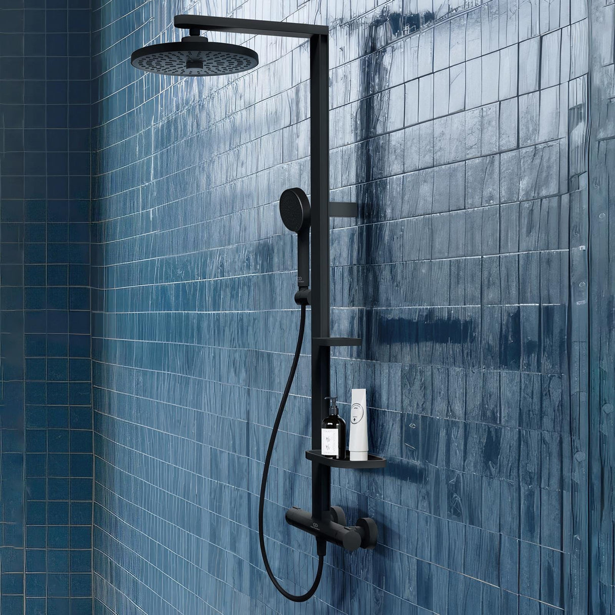 Ideal Standard Exposed Shower Set Ideal Standard Ceratherm ALU+ Exposed Shower Valve Set with Fixed Riser, Showerhead, Handset and Shelves