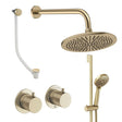 UK Bathroom Store Concealed Shower Set Brushed Brass / Wall Arm / 300mm Crosswater Module Shower Set 7 - 3 Outlet with Riser Rail Kit, Overhead Shower and Overflow Bath Filler