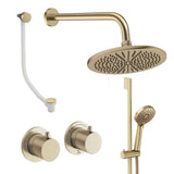UK Bathroom Store Concealed Shower Set Brushed Brass / Wall Arm / 300mm Crosswater Module Shower Set 7 - 3 Outlet with Riser Rail Kit, Overhead Shower and Overflow Bath Filler