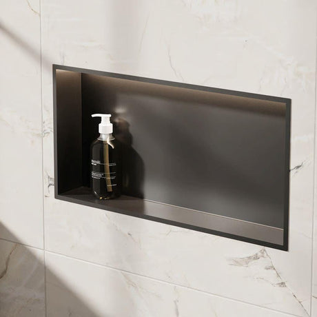 Crosswater Shower Niche Matt Black Crosswater Rectangular Shower Niche with LED - 610 x 305 x 80mm for Stud Walls
