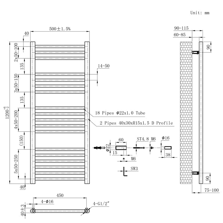 Eastbrook Ladder Rail Eastbrook Wendover Straight Vertical Heated Towel Rail in Polished Stainless Steel
