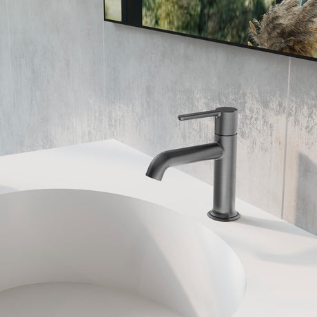 Flova Mono Basin Tap Gun Metal Flova Moonlight Basin Mixer Tap with Clicker Waste