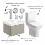 Aquarius Bathrooms Suites Aquarius Sophie 605mm Wall Hung Vanity Unit, Close Coupled Toilet, Tap and Fittings Bundle
